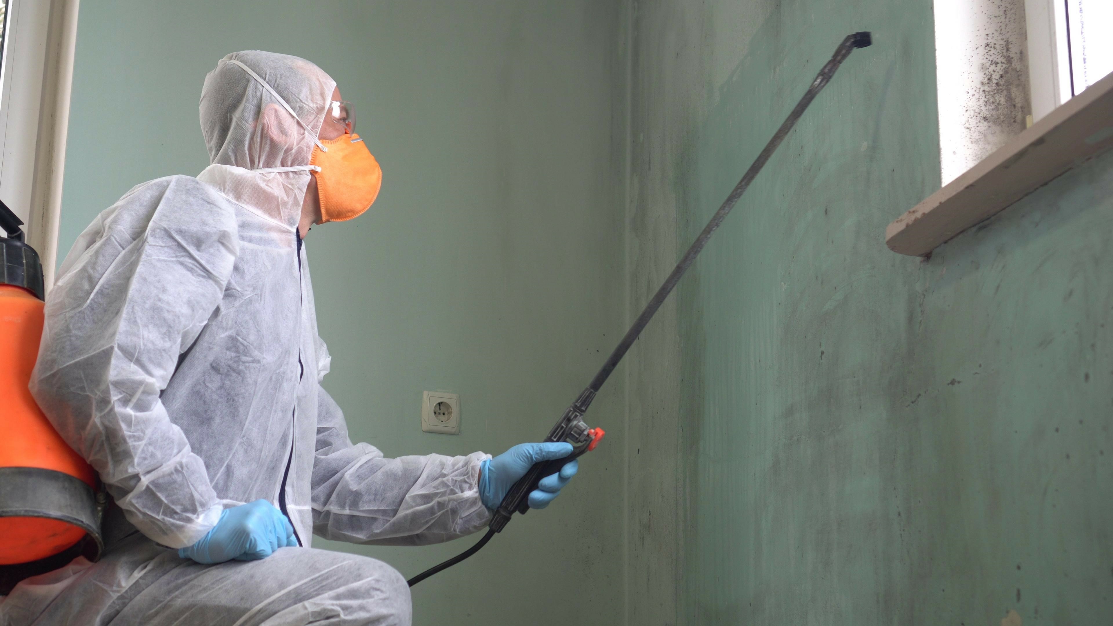 IICRC-certified mold inspector using a calibrated spore-trap pump and thermal imaging camera during a residential mold inspection